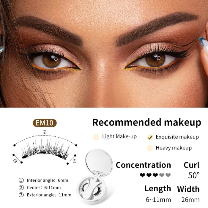 Magnetic eyelashes EM10 style for exquisite makeup with curled lash design and 6–11mm length.