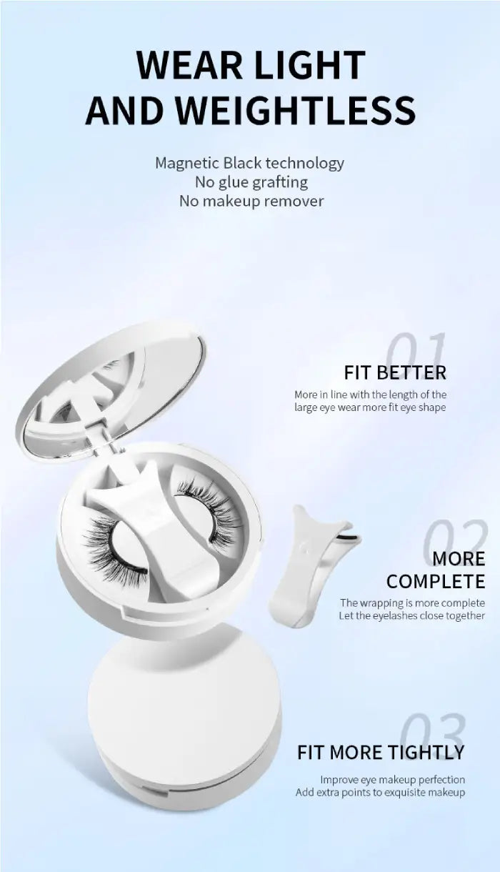 Magnetic eyelashes kit with lightweight compact case and ergonomic lash holder for secure fit.