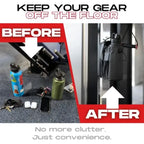 Magnetic gym water bottle bag keeping gear organized compared to clutter on the floor.
