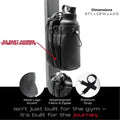 Magnetic gym water bottle bag with stretch pockets and weatherproof fabric.