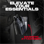 Magnetic gym water bottle bag lifted on metal surface for elevated storage.