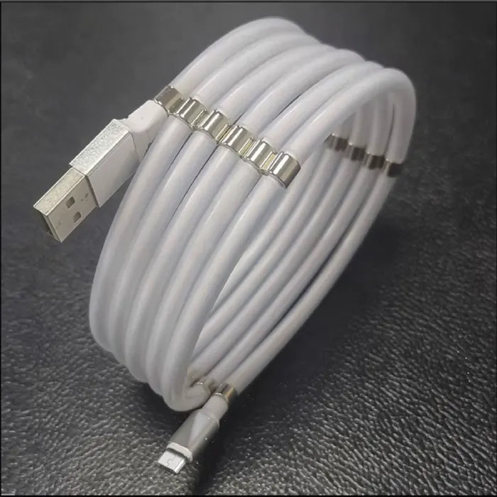 magnetic self coiling usb c charging cable neatly wrapped with magnetic rings for clean desk setup and fast charging convenience