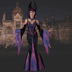 Maleficent costume complete set displayed in front of spooky mansion with gothic aesthetic.