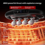 Massage Gun demonstrating deep tissue penetration with heated red-light layers reaching muscle depths for powerful pain relief action