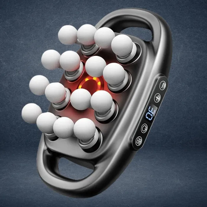 Massage Gun featuring heated central ring and 16 massage heads designed for professional-grade back and muscle pain relief