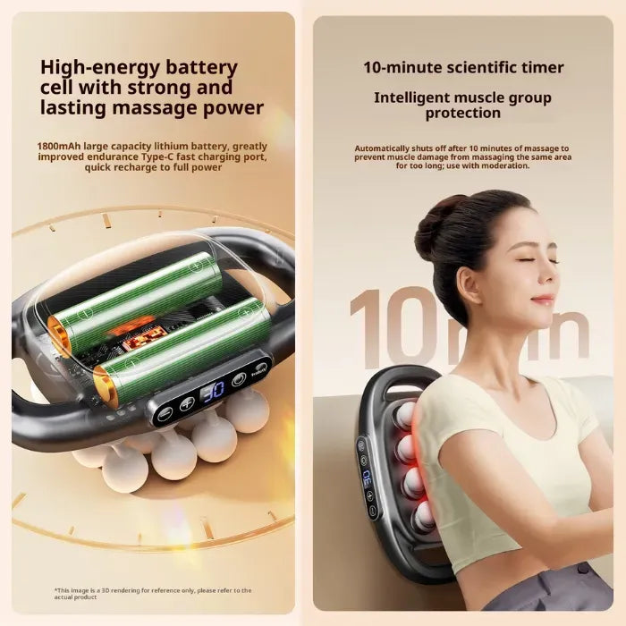 Massage Gun featuring digital display and adjustable intensity, shown with textured base to emphasize controlled deep massage power