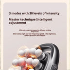 Massage Gun device showing multi-mode 30-level intensity system with glowing nodes designed to relieve back fatigue