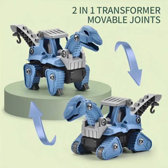 Mechanical Dinasour blue crane toy showing 2-in-1 transformer joints and movement functionality.