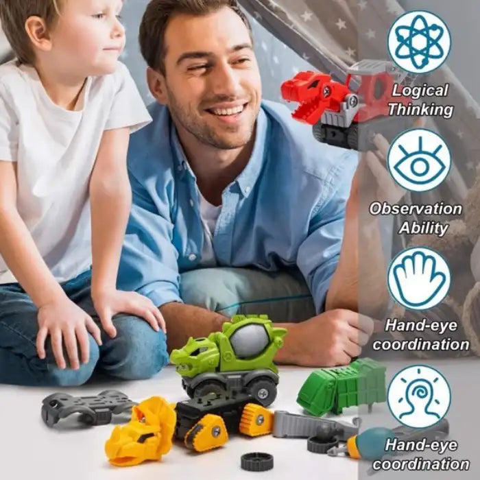 Mechanical Dinasour toys used during parent-child playtime, encouraging logic and coordination skills.