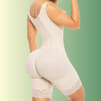 Beige medical grade waist trainer showing full back support and butt-lifting design.