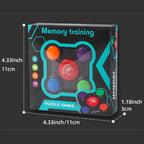 Memory game packaging with toy dimensions shown in inches and centimeters for size reference.