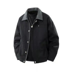  Mens contrast collar canvas jacket in black with grey collar, workwear style front flat lay option