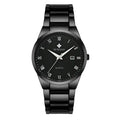 Men's fashion watch in black with Roman numeral dial and stainless steel bracelet