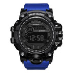 mens rugged digital sports watch waterproof shock resistant blue strap version with strong tactical dial for active outdoor use