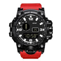 mens rugged digital sports watch waterproof shock resistant red strap version displayed clearly for bold outdoor active gear style