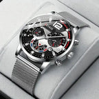 Men's watches silver chronograph on soft display pillow with detailed dial design