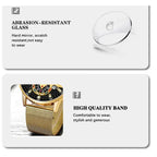  Men's watches scratch-resistant glass and durable mesh band shown with functional close-up details