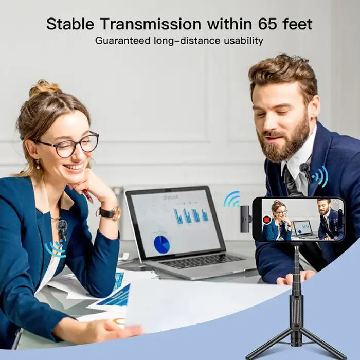 Microphone Portable used in office meeting setup with long-range wireless phone connection for clear audio.