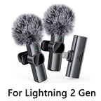 Microphone Portable with dual wireless mics and lightning connector for second generation iOS devices.