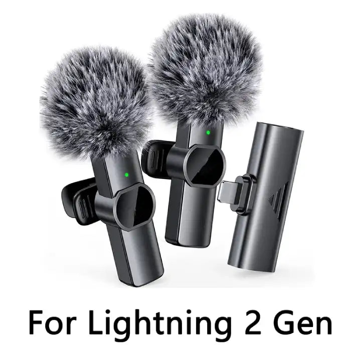 Microphone Portable with dual wireless mics and lightning connector for second generation iOS devices.