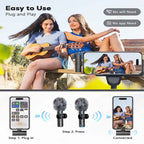 Microphone Portable shown in outdoor use with plug-and-play phone setup and wireless pairing.
