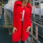 Mid length wool coat in vibrant red designed to deliver warmth and confidence while enhancing modern city outfits.