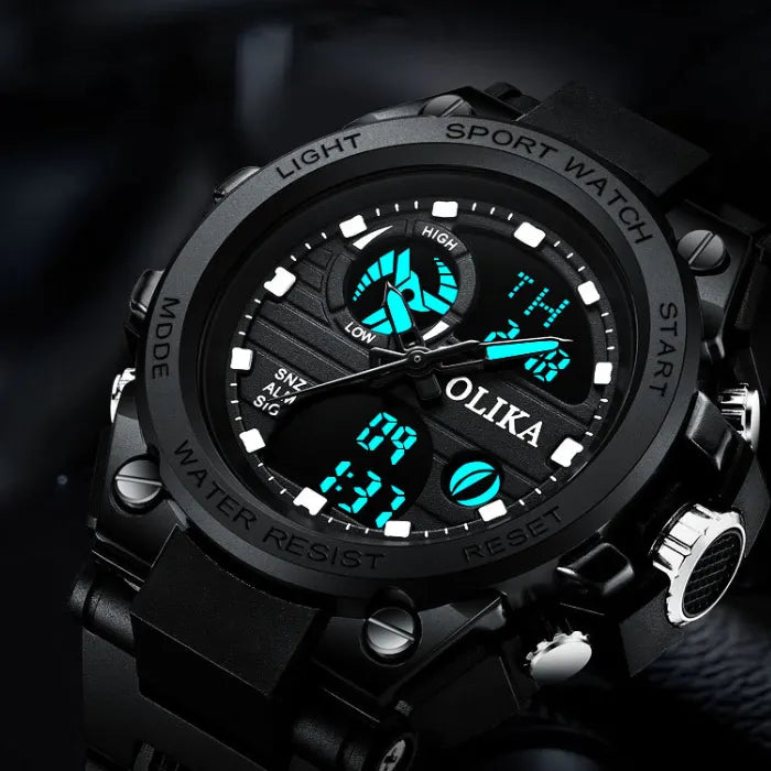 military tactical analog digital sport watch featuring bright luminous display and dual-time dial for rugged outdoor performance clarity