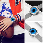 Minimalist blue dial watch shown in lifestyle scenes with silver mesh strap, emphasizing modern design, comfort, and stylish versatility