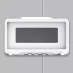 Sleek white wall-mounted phone holder with simple design, featuring ventilation holes at bottom.