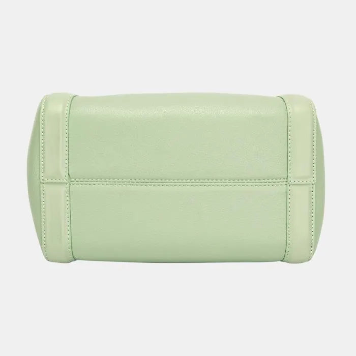 Bottom view of mint green David Jones handbag, highlighting sturdy construction and quality material.