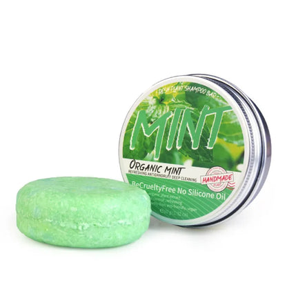 Refreshing organic mint shampoo bar, deep cleaning, dandruff control, vegan.