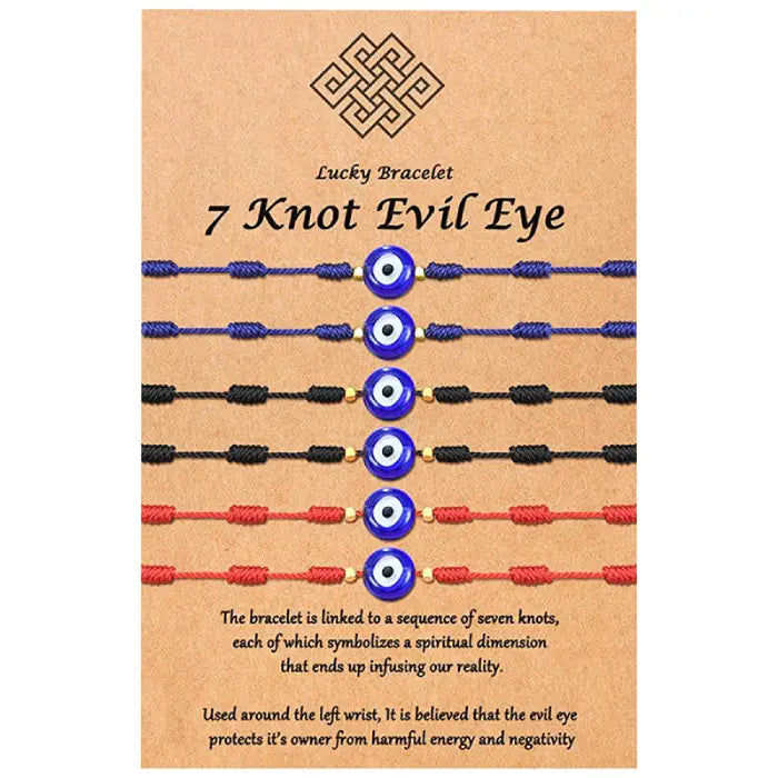 Multicolor 7-knot evil eye bracelets for spiritual protection and stylish accessory.