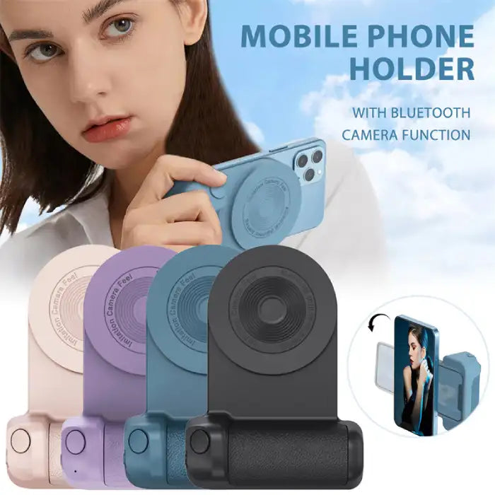  Multifunctional phone grip/stand with magnetic camera handle in four colors and Bluetooth shutter