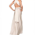  Multiway dress in ivory featuring a crossback wrap style with floor-length hem and tied waist.