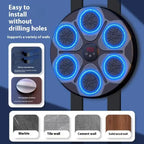 Music Boxing Machine with glue and Velcro mounting options for marble, tile, cement, and wood walls