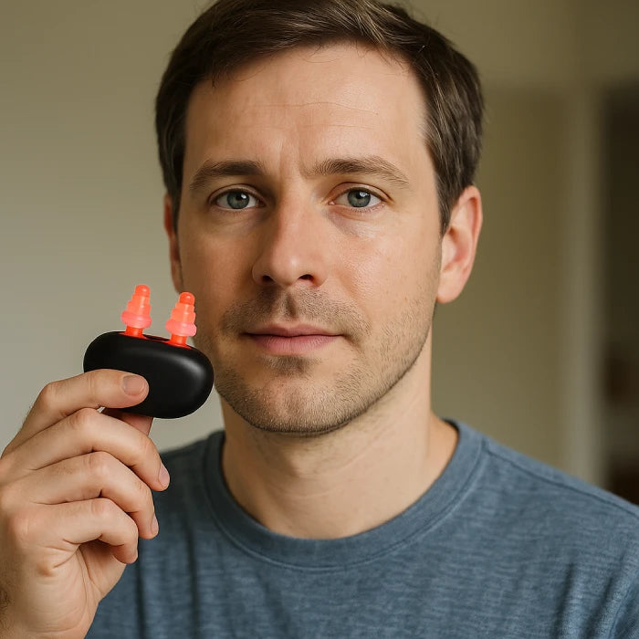 Nasal red light therapy device handheld inserted into nostrils to soothe congestion, improve sinus health daily at home.