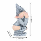 Naughty garden gnome figurine with size dimensions shown for height, width, and depth reference.