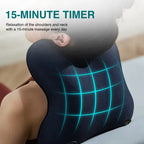 Neck Massager Pillow with 15-minute automatic timer shown massaging back of neck with grid light effect.