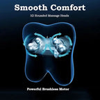 Neck Massager Pillow cutaway showing dual 3D rotating massage heads powered by brushless motor.