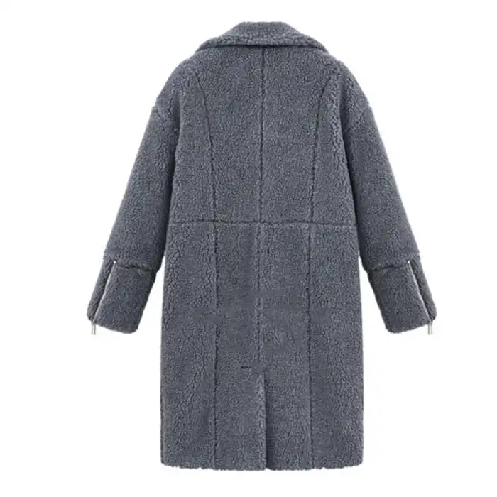 New Women's Cashmere Long grey coat back view showing plush cashmere texture and cozy winter style for warm seasonal wear
