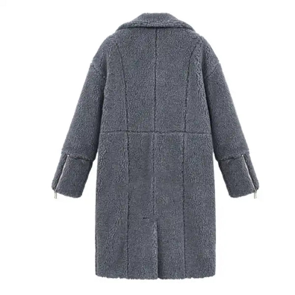 New Women's Cashmere Long grey coat back view showing plush cashmere texture and cozy winter style for warm seasonal wear