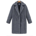 New Women's Cashmere Long grey teddy coat with soft plush texture and winter design, offering warm premium comfort for colder days