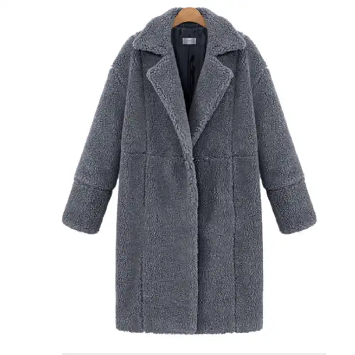 New Women's Cashmere Long grey teddy coat with soft plush texture and winter design, offering warm premium comfort for colder days