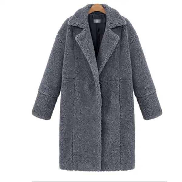 New Women's Cashmere Long grey teddy coat with soft plush texture and winter design, offering warm premium comfort for colder days