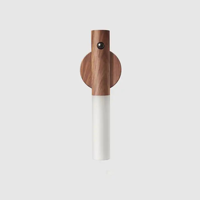 Night Light with dark wood body and motion sensor, mounted vertically for stylish indoor lighting