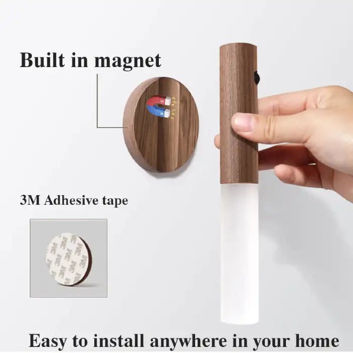 Night Light showing magnetic base and easy 3M adhesive wall mount for quick home installation