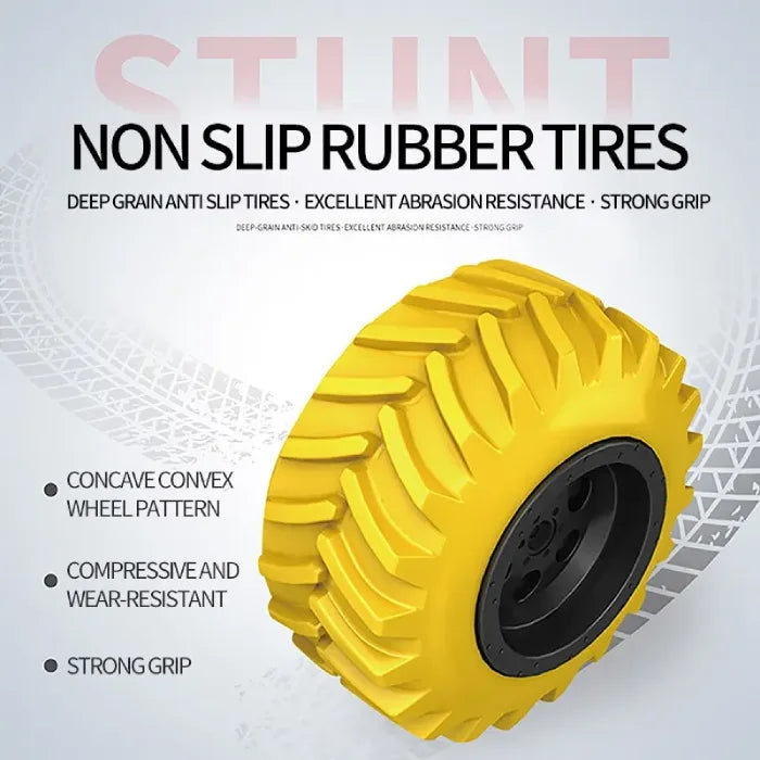 Close-up of a yellow rubber tire with a textured pattern for strong grip and durability.