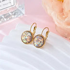 Opal earrings iridescent glitter leverback dangle gold featuring warm mocha glow resin that reflects multicolor sparkles for added charm.