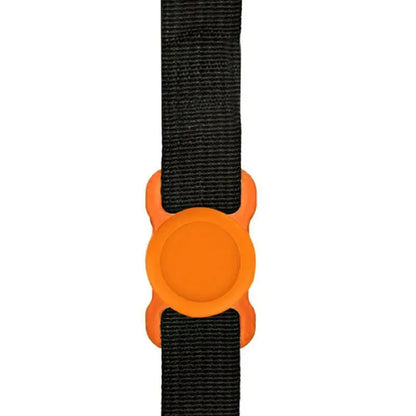 Vibrant orange GPS Tracker wristband holder with black strap for a bold and secure device fit.