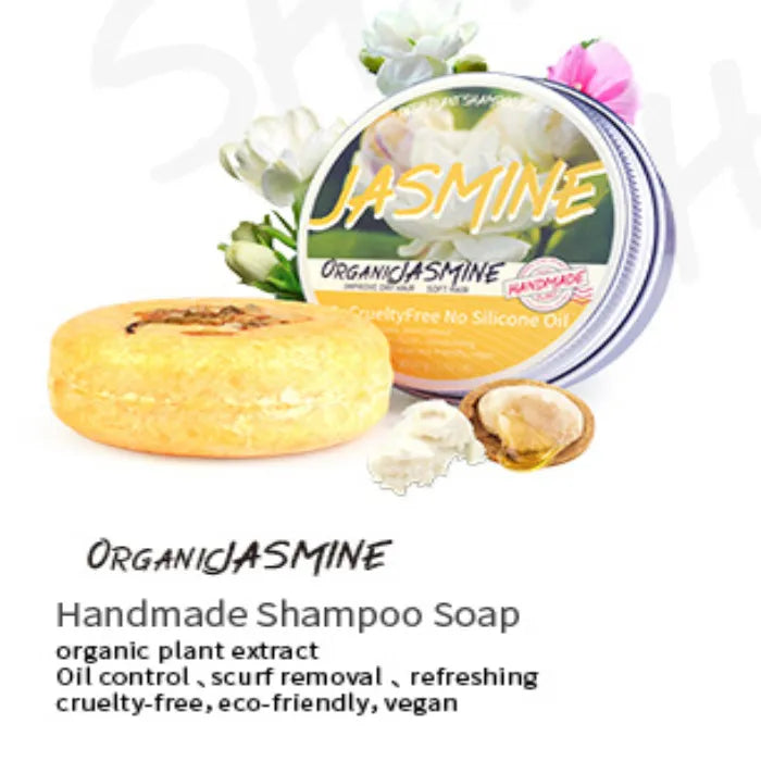 Jasmine shampoo bar, controls oil and refreshes scalp, vegan.